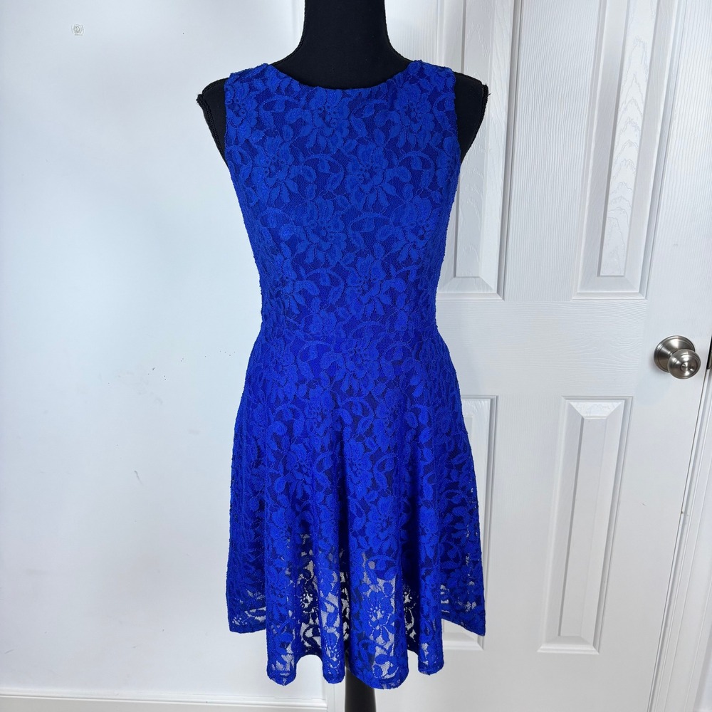 Speechless Royal Blue Lace Fit & Flare Mini Dress